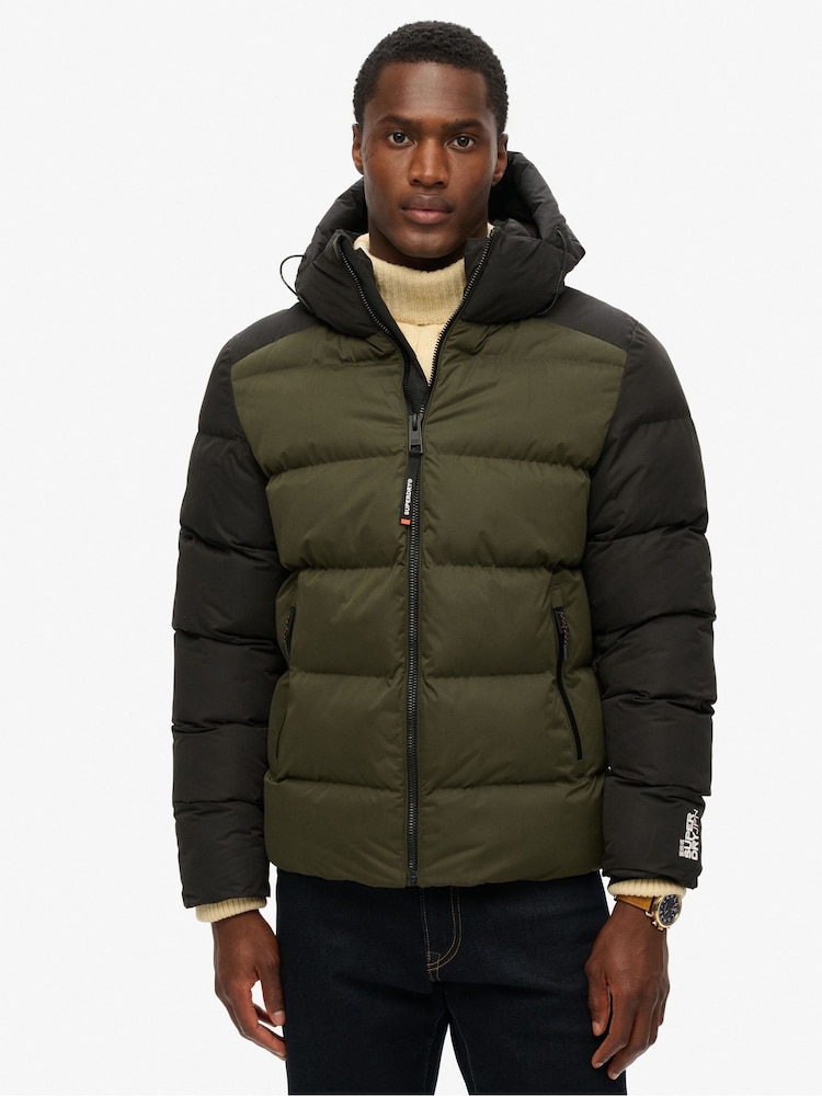 Superdry Black Colourblock Hood Colour Block Sport Puffer Jacket - Image 2 of 7