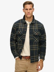 Superdry Navy Check Surplus Check 100% Cotton Quilt Overshirt - Image 1 of 6