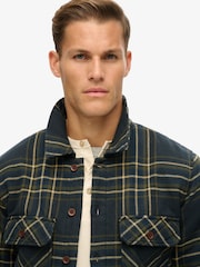 Superdry Navy Check Surplus Check 100% Cotton Quilt Overshirt - Image 4 of 6