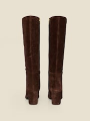 Sosandar Brown Stretch Suede Low Block Heel Knee High Boots - Image 3 of 5