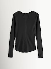 Free People Black Jamie Long Sleeve Henley T-Shirt - Image 2 of 4