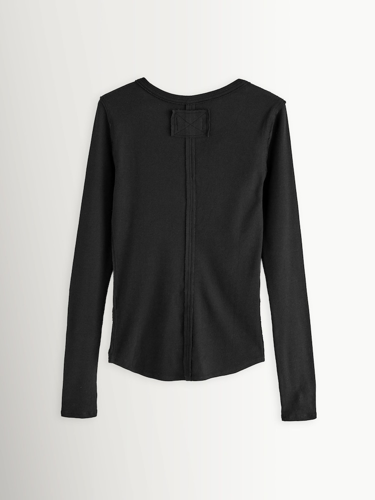 Free People Black Jamie Long Sleeve Henley T-Shirt - Image 2 of 4 Free People Black Jamie Long Sleeve Henley T-Shirt - Image 2 of 4