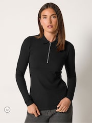 Long Tall Sally Black Quarter Zip Ribbed Top - Image 1 of 6