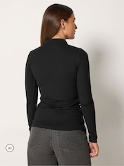 Long Tall Sally Black Quarter Zip Ribbed Top - Image 3 of 6