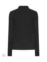 Long Tall Sally Black Quarter Zip Ribbed Top - Image 6 of 6