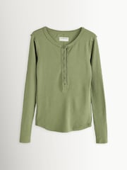 Free People Green Jamie Long Sleeve Henley T-Shirt - Image 1 of 4