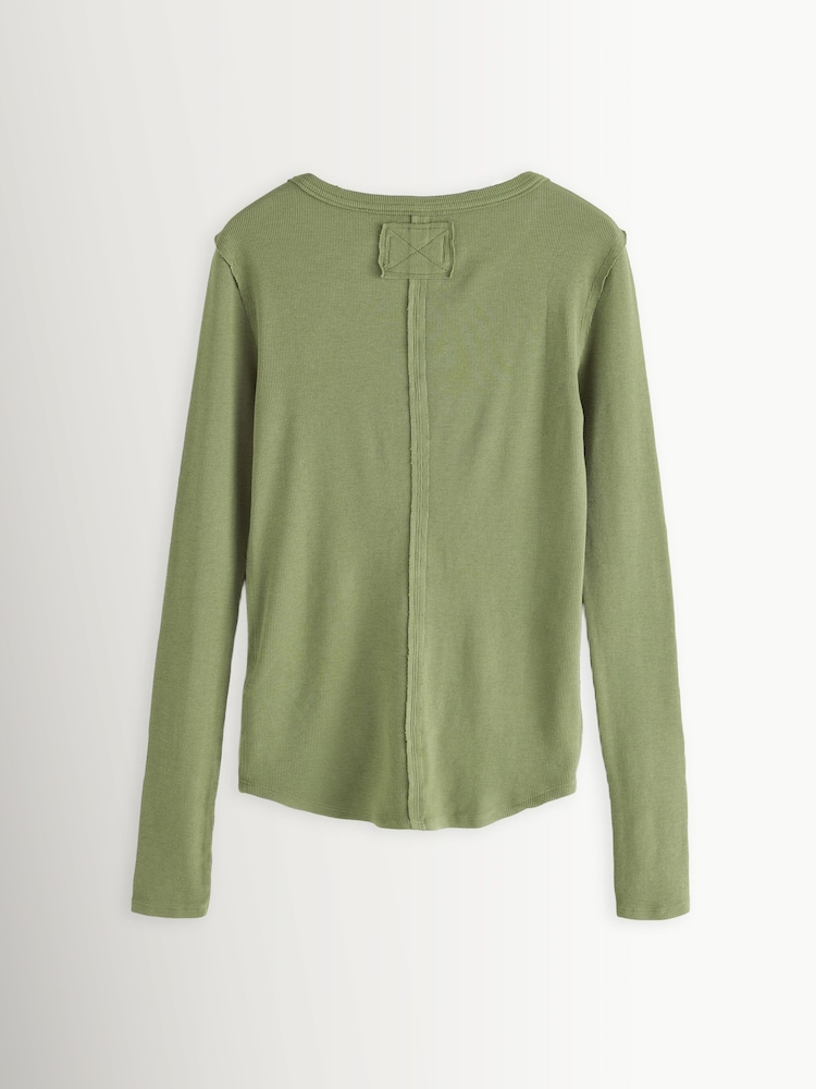 Free People Green Jamie Long Sleeve Henley T-Shirt - Image 2 of 4 Free People Green Jamie Long Sleeve Henley T-Shirt - Image 2 of 4
