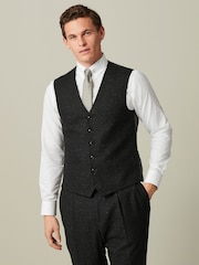 Black Regular Fit Nova Fides Italian Fabric Textured Waistcoat - Image 1 of 10
