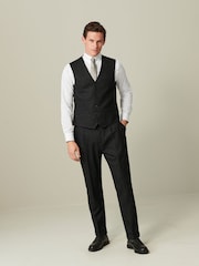 Black Regular Fit Nova Fides Italian Fabric Textured Waistcoat - Image 2 of 10