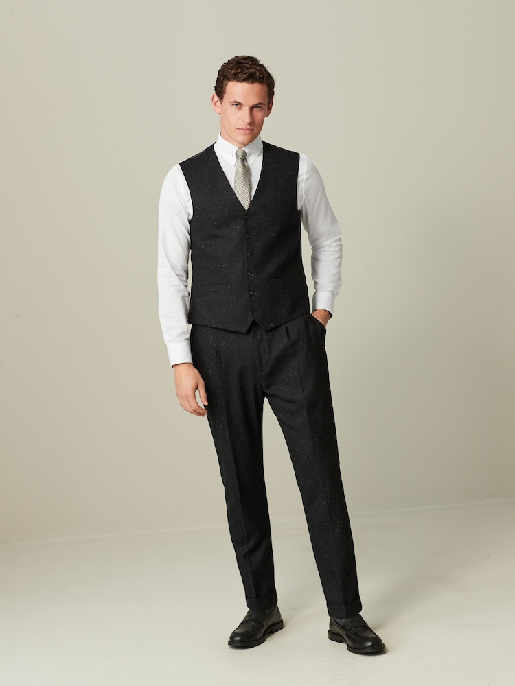 Black Regular Fit Nova Fides Italian Fabric Textured Waistcoat - Image 2 of 10