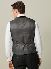 Black Regular Fit Nova Fides Italian Fabric Textured Waistcoat - Image 3 of 10
