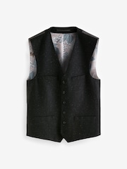 Black Regular Fit Nova Fides Italian Fabric Textured Waistcoat - Image 6 of 10