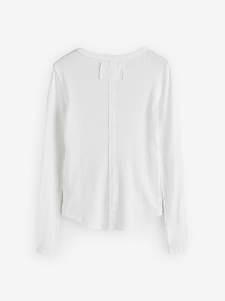 Free People White Jamie Long Sleeve Henley T-Shirt - Image 2 of 5 Free People White Jamie Long Sleeve Henley T-Shirt - Image 2 of 5