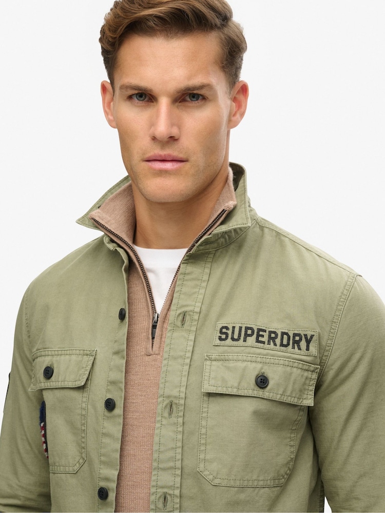Superdry Olive Khaki 100% Cotton Long Sleeve Delta Shirt - Image 2 of 3