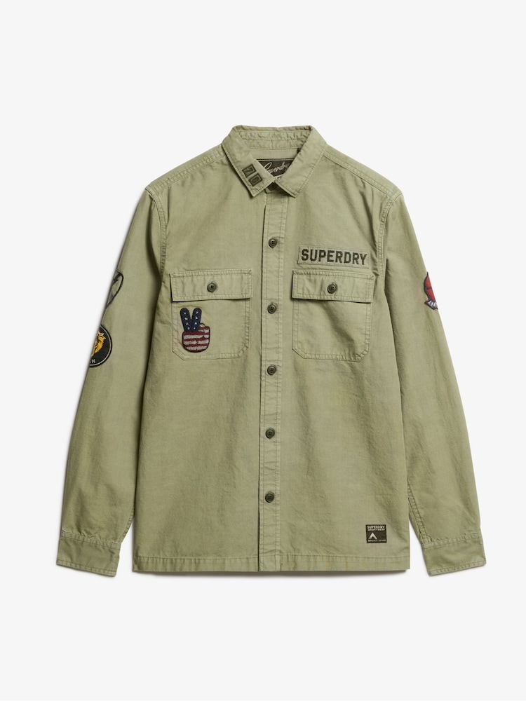 Superdry Olive Khaki 100% Cotton Long Sleeve Delta Shirt - Image 3 of 3