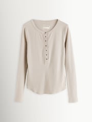 Free People Grey Jamie Long Sleeve Henley T-Shirt - Image 1 of 4