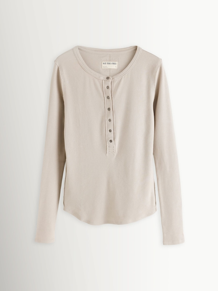 Free People Grey Jamie Long Sleeve Henley T-Shirt - Image 1 of 4 Free People Grey Jamie Long Sleeve Henley T-Shirt - Image 1 of 4