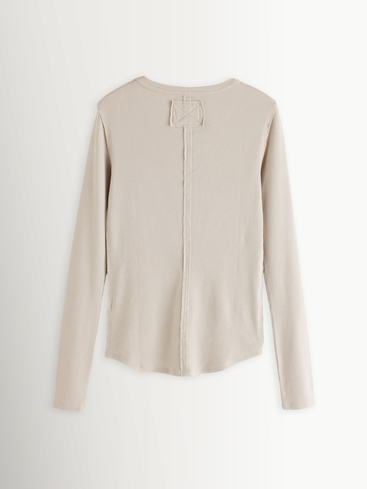 Free People Grey Jamie Long Sleeve Henley T-Shirt - Image 2 of 4 Free People Grey Jamie Long Sleeve Henley T-Shirt - Image 2 of 4