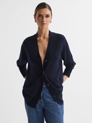 Reiss Navy Carly Wool Blend Button-Through Cardigan - Image 1 of 5