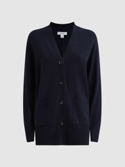 Reiss Navy Carly Wool Blend Button-Through Cardigan - Image 2 of 5