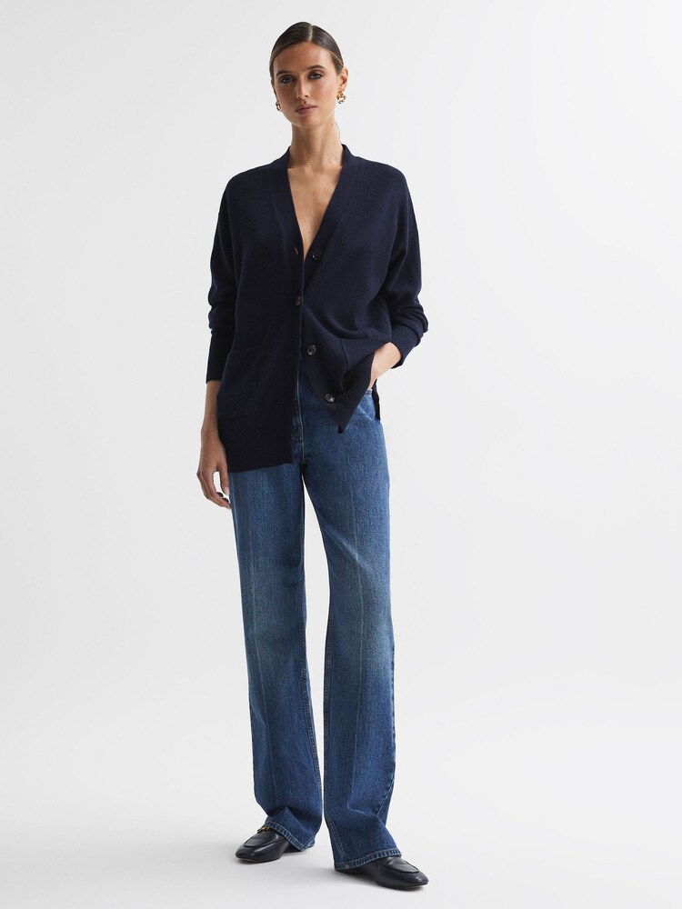 Reiss Navy Carly Wool Blend Button-Through Cardigan - Image 5 of 5