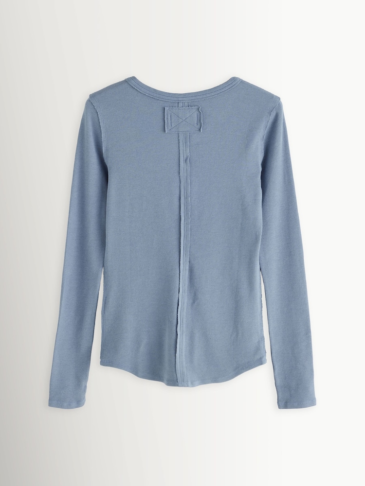Free People Blue Jamie Long Sleeve Henley T-Shirt - Image 2 of 4 Free People Blue Jamie Long Sleeve Henley T-Shirt - Image 2 of 4