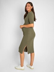JoJo Maman Bébé Khaki Green Collared Ribbed Knitted Maternity Dress - Image 2 of 4