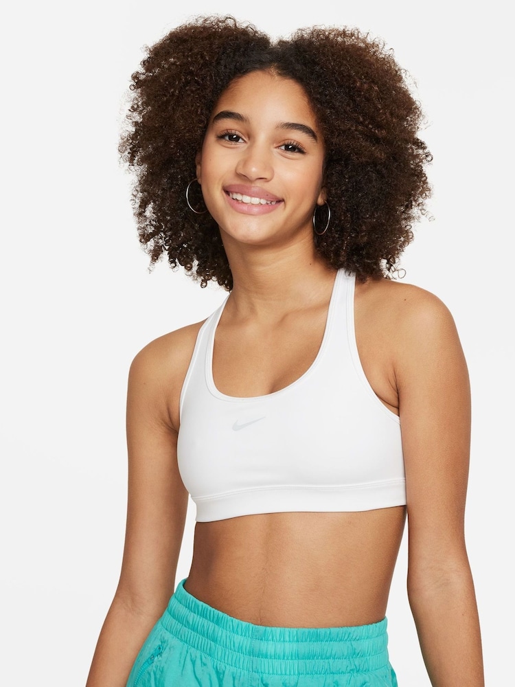 Nike White Dri-FIT Swoosh Support Bra - Image 1 of 4