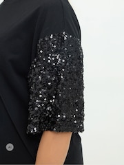 Yours Curve Black Limited Sequin Sleeve Cotton T-Shirt - Image 4 of 6