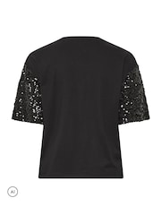 Yours Curve Black Limited Sequin Sleeve Cotton T-Shirt - Image 6 of 6