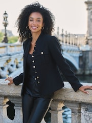 Sosandar Black Boucle Mandarin Collar Jacket - Image 3 of 5