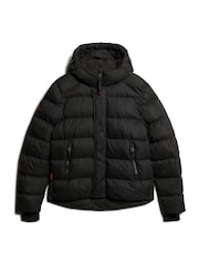 Superdry Black Hooded Microfibre Sport Puffer Coat Jacket - Image 3 of 4