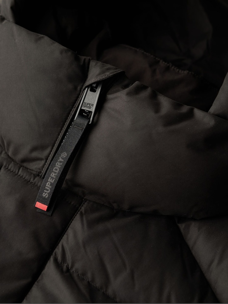 Superdry Black Hooded Microfibre Sport Puffer Coat Jacket - Image 4 of 4