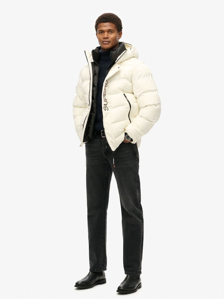 Superdry Off White Hooded City Graphic Puffer Jacket - Image 3 of 5