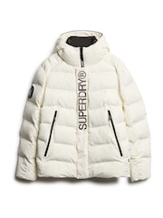 Superdry Off White Hooded City Graphic Puffer Jacket - Image 4 of 5