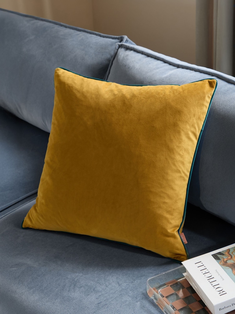 Furn Yellow Meridian Velvet 55cm X 55cm Cushion Cover - Image 1 of 6 Furn Yellow Meridian Velvet 55cm X 55cm Cushion Cover - Image 1 of 6