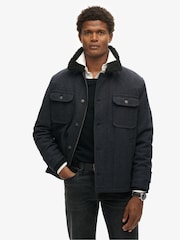 Superdry Navy Herringbone Merchant Wool Chore Jacket - Image 1 of 5