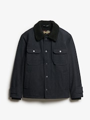 Superdry Navy Herringbone Merchant Wool Chore Jacket - Image 4 of 5