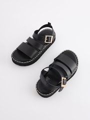Black Leather Chunky Sandals - Image 3 of 8