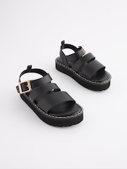 Black Leather Chunky Sandals - Image 4 of 8