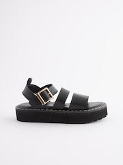Black Leather Chunky Sandals - Image 5 of 8