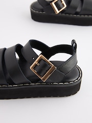 Black Leather Chunky Sandals - Image 8 of 8