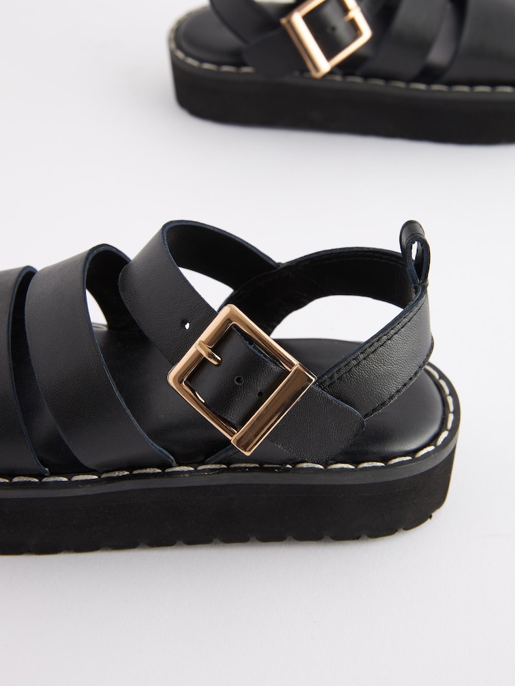 Black Leather Chunky Sandals - Image 8 of 8