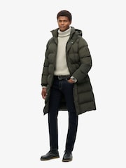 Superdry Olive Green Hooded Longline Puffer Coat - Image 1 of 5