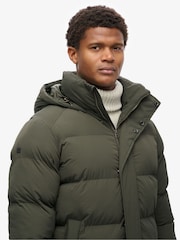 Superdry Olive Green Hooded Longline Puffer Coat - Image 3 of 5