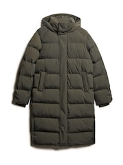 Superdry Olive Green Hooded Longline Puffer Coat - Image 4 of 5