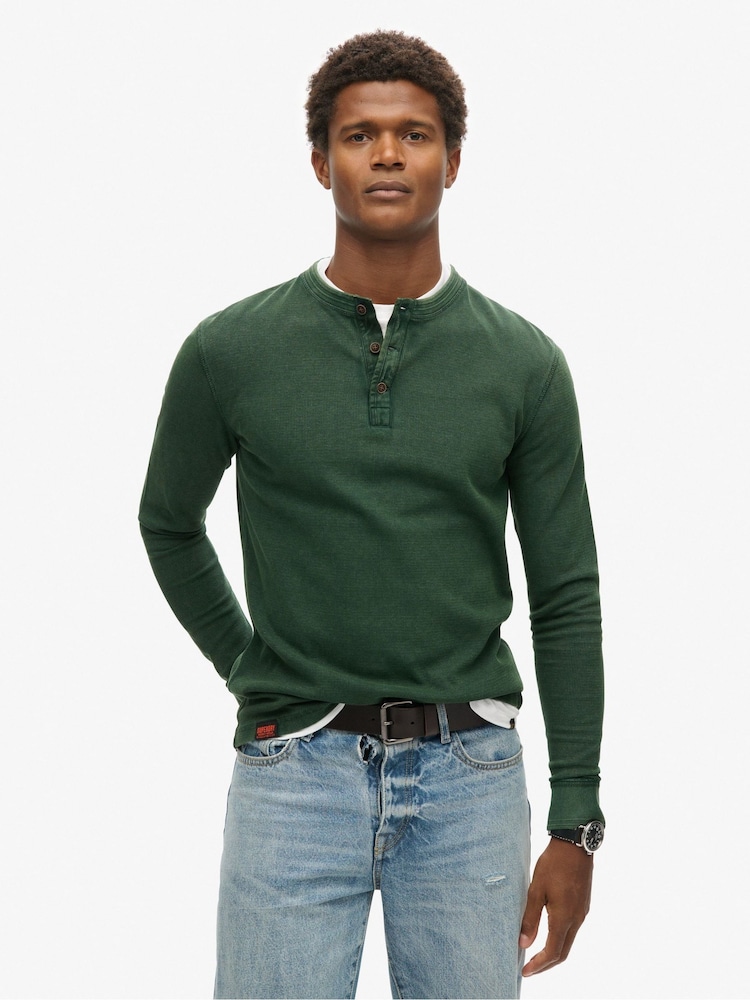 Зеленый - Superdry 100% Хлопок Винтажный текстурированный топ Grandad - Image 1 of 5