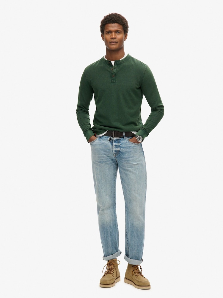 Зеленый - Superdry 100% Хлопок Винтажный текстурированный топ Grandad - Image 2 of 5