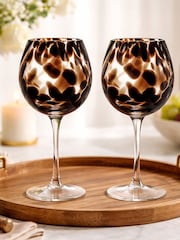 Widdop Set of 2 Black Tortoise Shell Effect Wine Glasses - Image 1 of 3