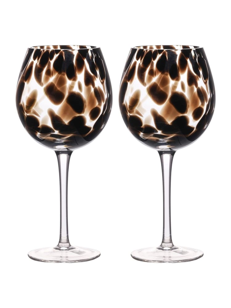 Widdop Set of 2 Black Tortoise Shell Effect Wine Glasses - Image 2 of 3 Widdop Set of 2 Black Tortoise Shell Effect Wine Glasses - Image 2 of 3